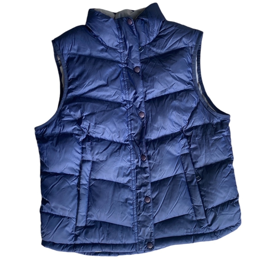LL Bean Goose Down Navy Blue Puffer Vest, Women’s size L